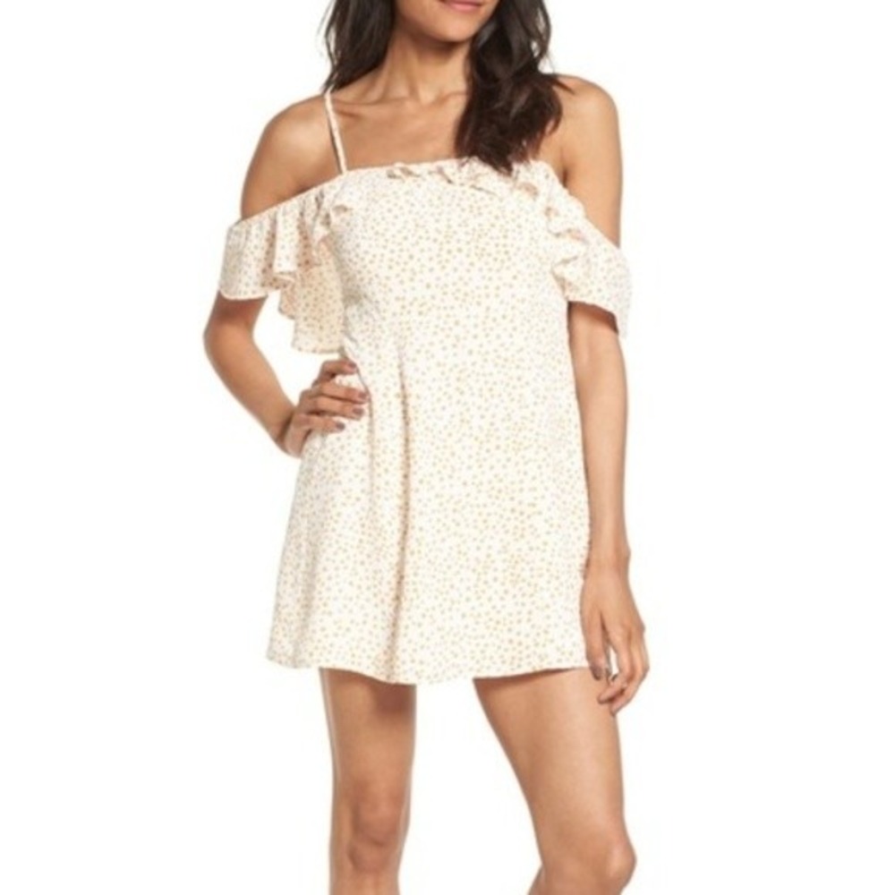 For Love & Lemons Aurora Ruffle Mini Dress White Orange‎ Star Print XS Celestial